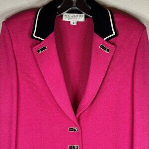St. John Collection 3-pc Raspberry Pink & Black Knit Set | Jacket, Shell & Skirt